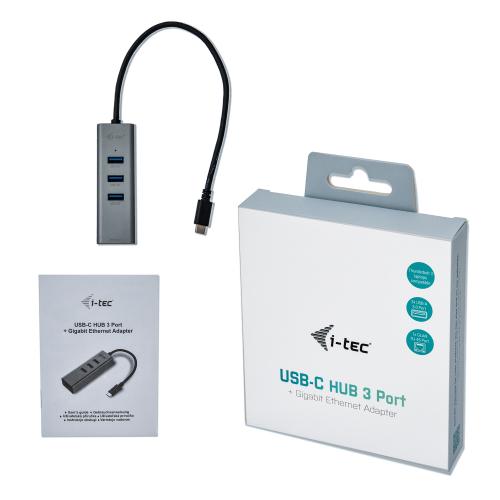 Hub USB i-tec C31METALG3HUB, 3x USB 3.2 gen 1 + 1x RJ-45, Space Grey
