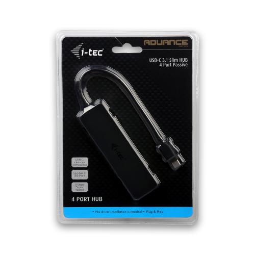 Hub USB i-tec Slim C31HUB404, 4x USB 3.2 gen 1, Black 