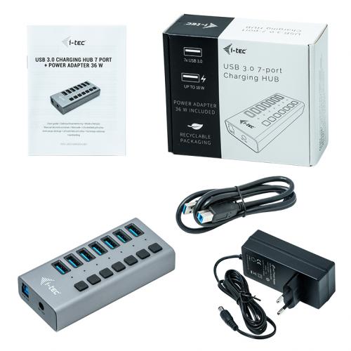 Hub USB i-tec U3CHARGEHUB7, 7x USB 3.2 gen 1, Black
