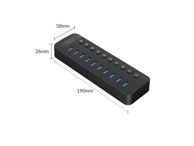HUB USB Orico CT2U3-10AB, 10x USB 3.2 Gen 1, Black