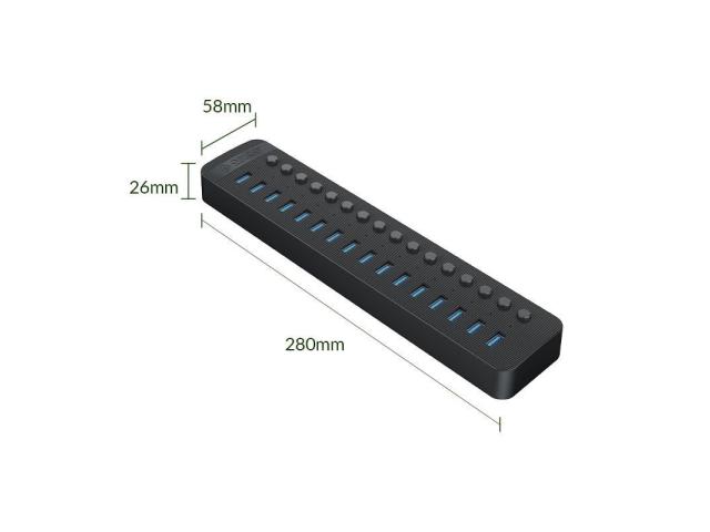 HUB USB Orico CT2U3-16AB-BK, 16x USB 3.2 Gen 1, Black