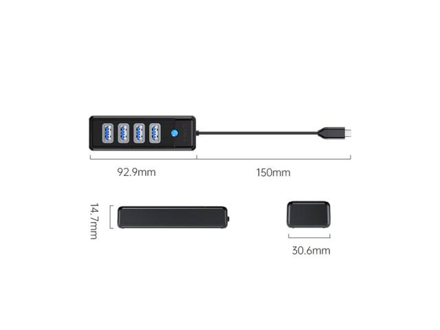 Hub USB Orico PW4U-C3-015, 4x USB-A, Black
