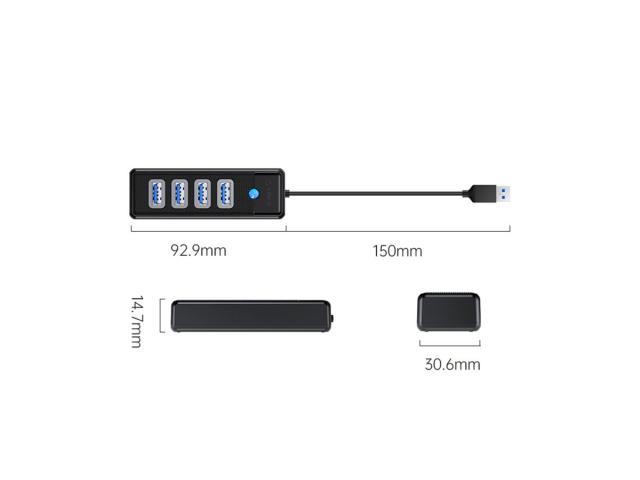Hub USB Orico PW4U-U3-015, 4x USB-A, Black