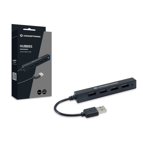 Hub USB Conceptronic HUBBIES05B, 4 x USB-A 2.0, Black