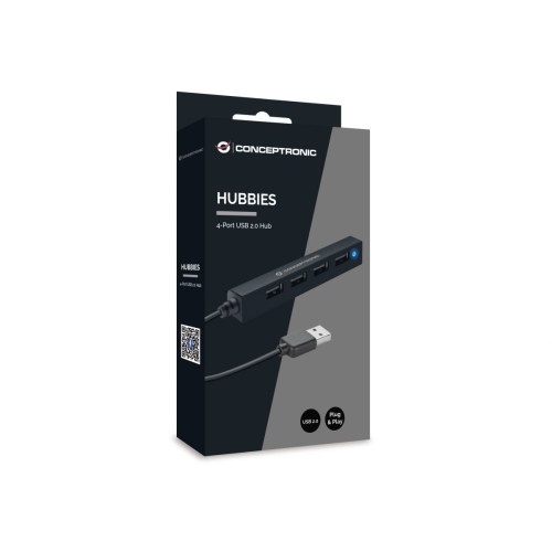 Hub USB Conceptronic HUBBIES05B, 4 x USB-A 2.0, Black