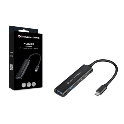 Hub USB Conceptronic HUBBIES12B, 2 x USB-A 3.0, 2 x USB-C 3.0, Black