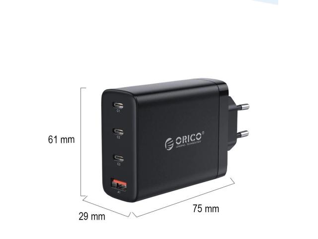 Incarcator retea Orico PV100-1U3C, 1x USB-A, 4x USB-C, Black