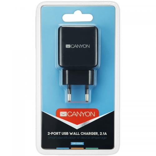 Incarcator Retea Canyon CNE-CHA03B, 2x USB, 2.1A, Black