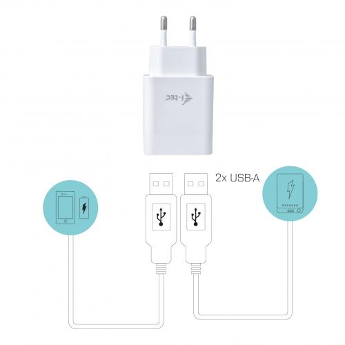 Incarcator retea i-tec, 2x USB, 2.4A, White