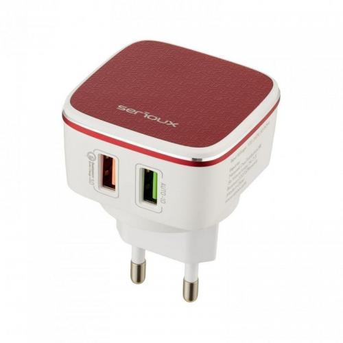 Incarcator retea Serioux SRXP-QC01, 2x USB, White-Red