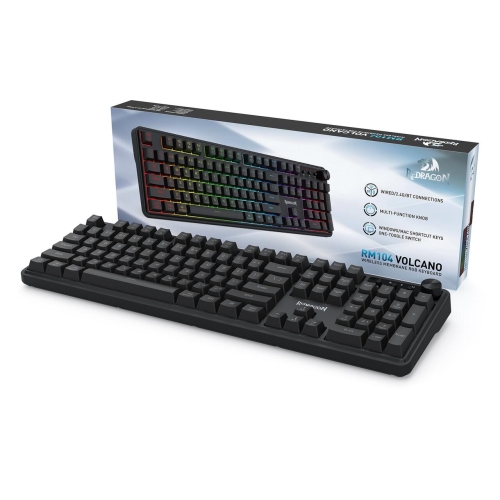 Tastatura gaming Bluetooth cu fir si wireless Redragon Volcano neagra iluminare RGB