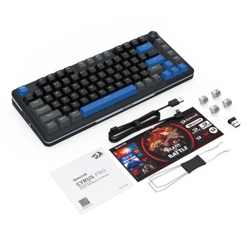 Tastatura gaming mecanica Bluetooth cu si fara fir Redragon Cyrus Pro neagra cu albastru iluminare RGB