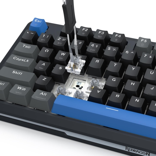 Tastatura gaming mecanica Bluetooth cu si fara fir Redragon Cyrus Pro neagra cu albastru iluminare RGB