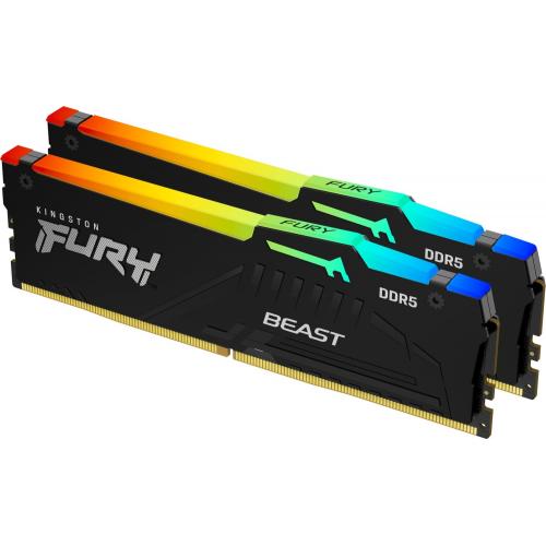 Kit Memorie Kingston Fury Beast RGB Black Intel XMP 3.0, 64GB, DDR5-6000MHz, CL40, Dual Channel