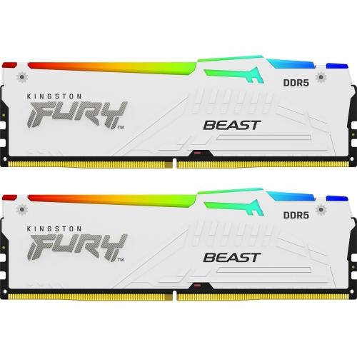 Kit Memorie Kingston Fury Beast White RGB Intel XMP 3.0/AMD EXPO, 32GB, DDR5-6800MHz, CL34, Dual Channel