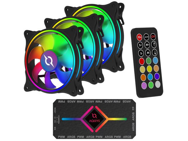 Ventilator AQIRYS Vela, ARGB, 120mm, Black, 3 bucati + Controller ARGB