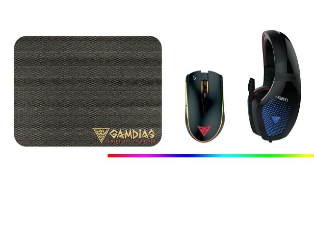 Kit Gamdias Artemis 3 in 1 - Mouse optic Zeus E2 RGB LED, USB, Black + Casti Eros E1 RGB LED, USB/Jack 3.5mm, Black + Mouse Pad NYX E1, Black