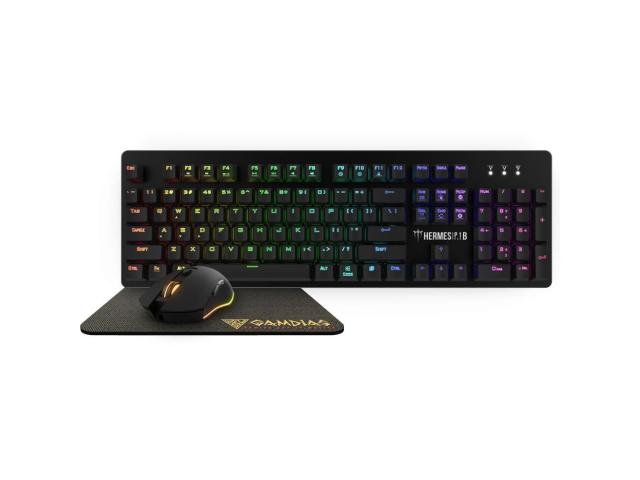 Kit Gamdias P1B - Tastatura, RGB LED, USB, Black + Mouse Optic, USB, Black + Mouse Pad, Black