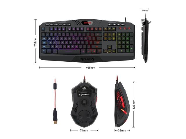 Kit Redragon - Tastatura, RGB LED, USB, Black + Mouse Optic, USB, Black + Casti Stereo, 3.5mm jack, Black-Red + Mouse Pad, Black-Red