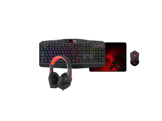 Kit Redragon - Tastatura, RGB LED, USB, Black + Mouse Optic, USB, Black + Casti Stereo, 3.5mm jack, Black-Red + Mouse Pad, Black-Red