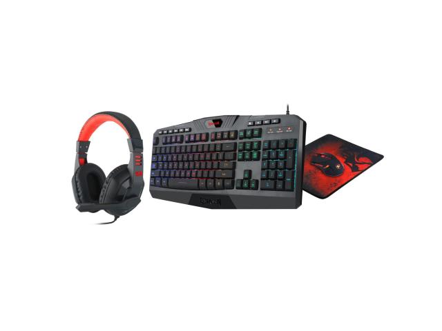 Kit Redragon - Tastatura, RGB LED, USB, Black + Mouse Optic, USB, Black + Casti Stereo, 3.5mm jack, Black-Red + Mouse Pad, Black-Red