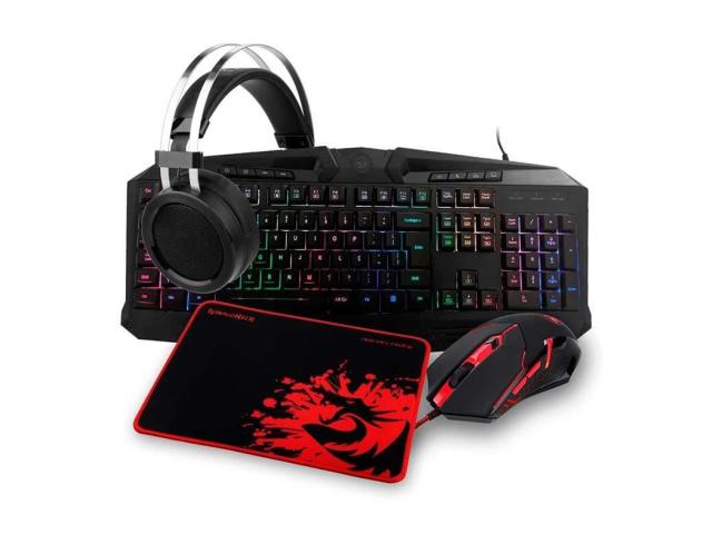 Kit Redragon S112 - Tastatura, USB, Black + Mouse Optic, USB, Black-Red + Casti cu microfon, USB, Black-Red + Mouse Pad, Black-Red