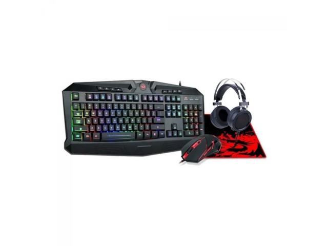 Kit Redragon S112 - Tastatura, USB, Black + Mouse Optic, USB, Black-Red + Casti cu microfon, USB, Black-Red + Mouse Pad, Black-Red