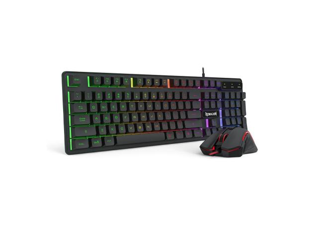 Kit Redragon S137 Gaming Essentials 4 in 1 - Tastatura, RGB LED, USB, Black + Mouse Optic, USB, Black + Casti, 3.5mm jack, Black + Mouse Pad, Black-Red
