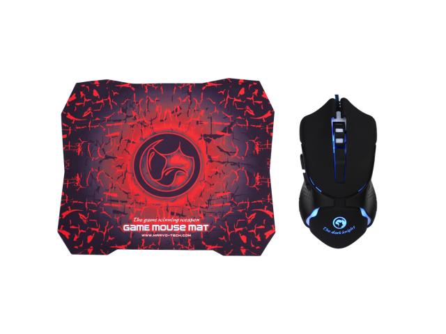 Kit Marvo M309 - Mouse Optic, Blue LED, USB, Black + Mouse Pad Scorpion Revive G1, Black-Red