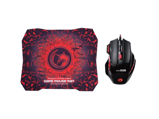 Kit Marvo MARVO_M315G1 - Mouse Optic Scorpion Buthus M315, RGB LED, Black-Red + Mouse Pad Marvo G1, Black-Red