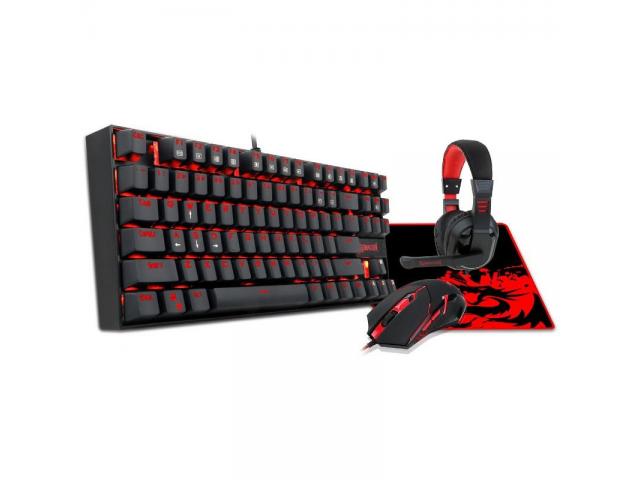 Kit Redragon - Tastatura Kumara, Red LED, USB, Black + Mouse Optic Centrophorus, USB, Black-Red + Casti Stereo Garuda, jack, Black-Red + Mouse Pad Archelon M, Black-Red