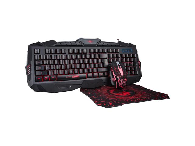 Kit Marvo KM400+G1 - Tastatura K400, RGB LED, USB, Black + Mouse Optic M400, USB, Black + Mouse Pad G1, Black-Red