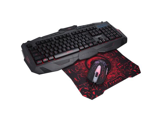 Kit Marvo KM400+G1 - Tastatura K400, RGB LED, USB, Black + Mouse Optic M400, USB, Black + Mouse Pad G1, Black-Red