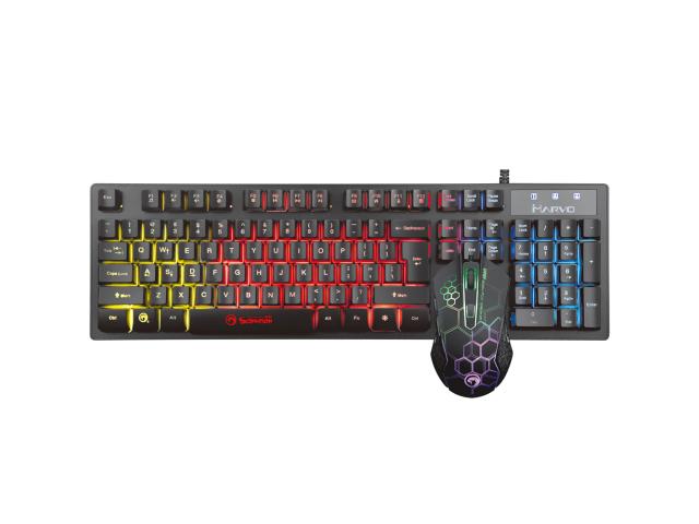 Kit Marvo KM409 Tastatura K409, RGB LED, USB, Black + Mouse optic M409, RGB LED, USB, Black