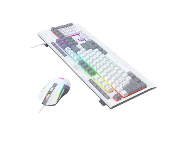 Kit tastatura si mouse Redragon S151 Gaming Essentials alb iluminare RGB