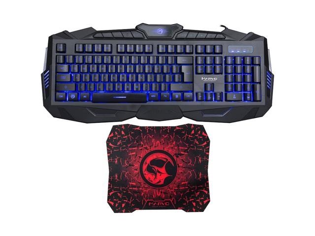 Kit Marvo - Tastatura K400 RGB LED, USB, Black + Mouse Pad G1, Black-Red