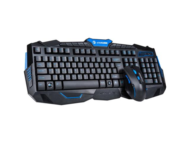 Kit Wireless Marvo - Tastatura KW500, USB, Black-Blue + Mouse Optic MW500, USB, Black-Blue