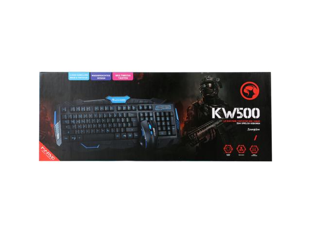 Kit Wireless Marvo - Tastatura KW500, USB, Black-Blue + Mouse Optic MW500, USB, Black-Blue