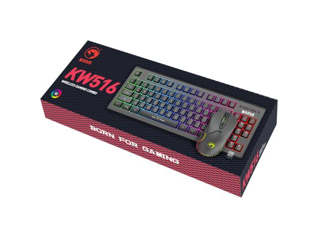 Kit Wireless Marvo KW516 - Tastatura, RGB LED, USB, Black + Mouse Optic, RGB LED, USB, Black