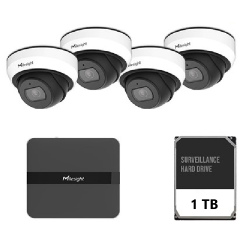 Kit Camera Supraveghere IP Mini Dome MILESIGHT TECHNOLOGY MS-C2973-PD, 2MP, Lentila 2.8mm, IR 30m + NVR MS-N1004-UPC