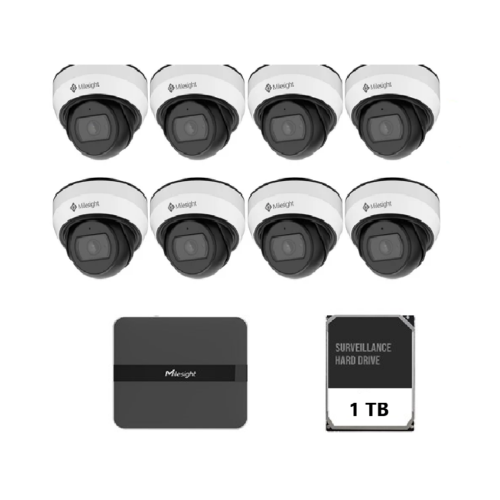 Kit Camera Supraveghere IP Mini Dome MILESIGHT TECHNOLOGY MS-C2973-PD, 2MP, Lentila 2.8mm, IR 30m + MS-N1008-UPC