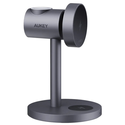 Incarcator wireless AUKEY MagFusion Qi2 3-in-1, 15 W, Space Gray