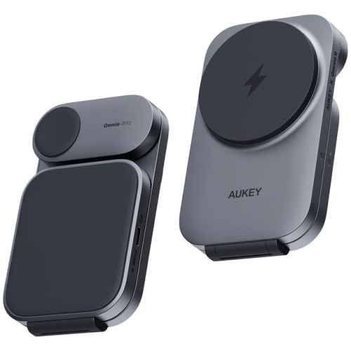 Incarcator wireless AUKEY MagFusion Z Qi2 3-in-1 Foldable, 15 W, Grey
