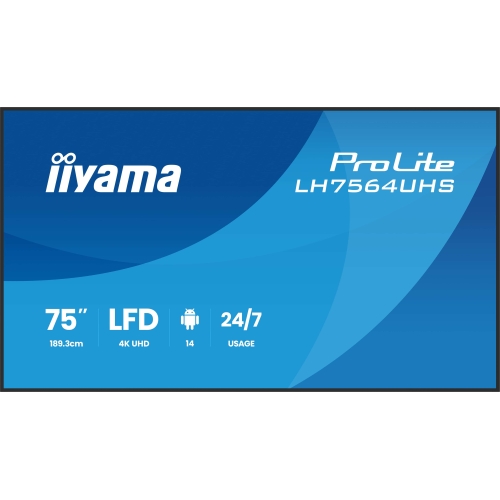 Business Display Iiyama Seria LH64 LH7564UHS-B1AG, 75 inch, 3840x2160 pixeli, Black
