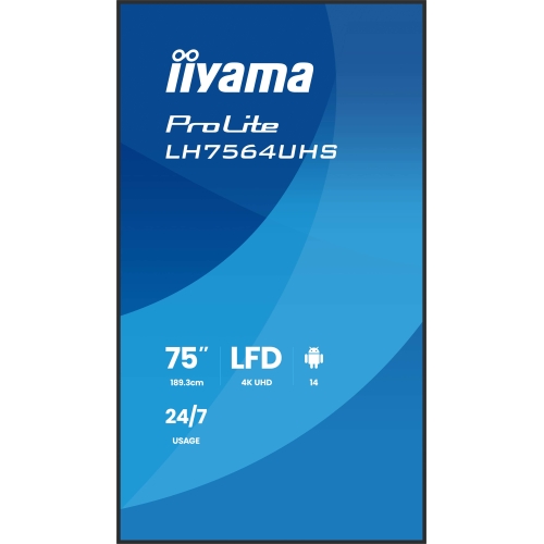 Business Display Iiyama Seria LH64 LH7564UHS-B1AG, 75 inch, 3840x2160 pixeli, Black