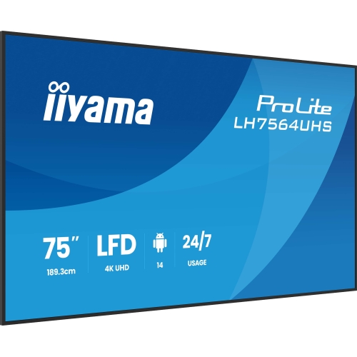 Business Display Iiyama Seria LH64 LH7564UHS-B1AG, 75 inch, 3840x2160 pixeli, Black