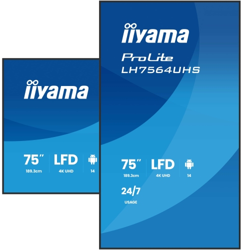 Business Display Iiyama Seria LH64 LH7564UHS-B1AG, 75 inch, 3840x2160 pixeli, Black