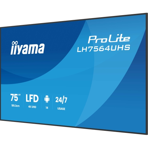 Business Display Iiyama Seria LH64 LH7564UHS-B1AG, 75 inch, 3840x2160 pixeli, Black