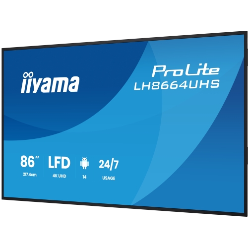 Business Display Iiyama Seria ProLite LH8664UHS-B3AG, 86 inch, 3840 x 2160 pixeli, Black