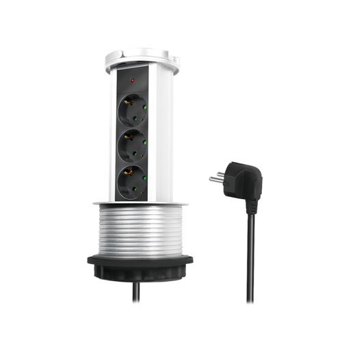 PRELUNGITOR LOGILINK, mecanism ridicare/coborare, indicator LED, Schuko x 3, 230 V/16 A 3500 W max, cablu 3G 1.5mm2, 1.8 m, argintiu/negru/alb 